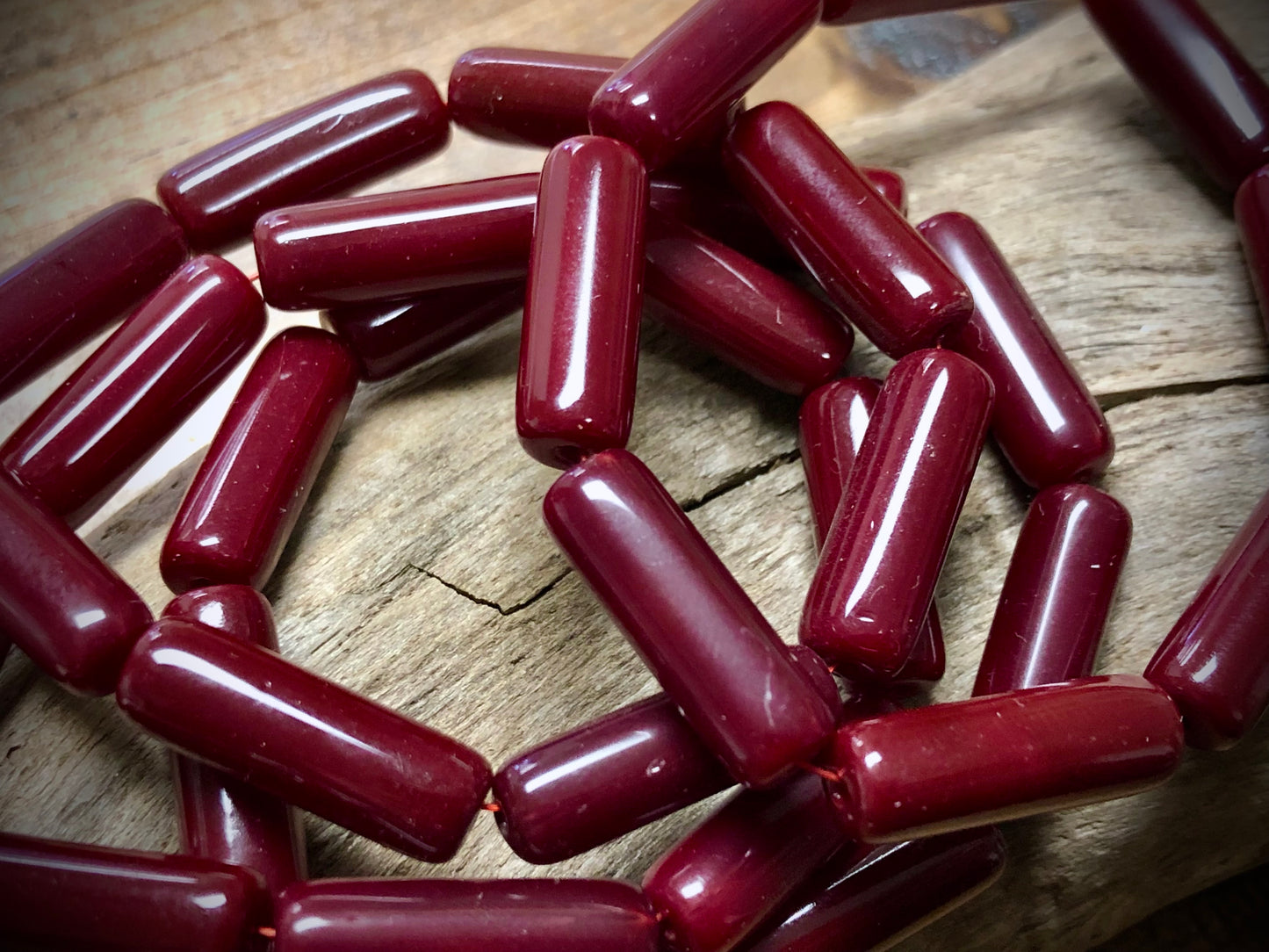 Vintage Czech Glass Strand - Opaque Red Tubes