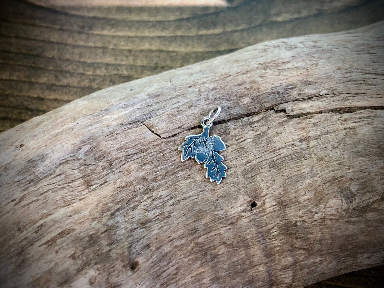 Sterling Oak Branch with Two Acorns Pendant