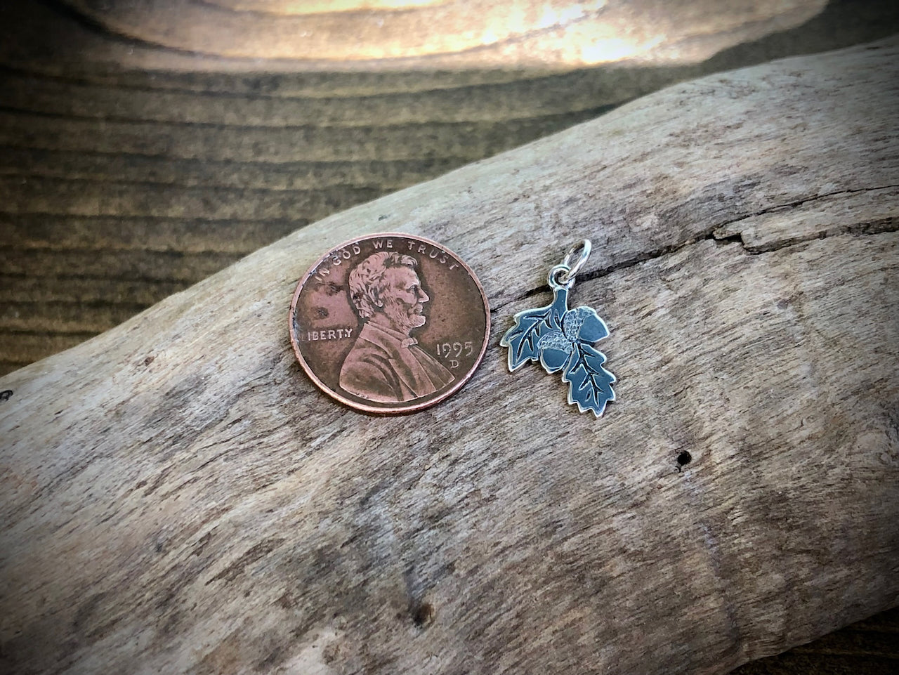 Sterling Oak Branch with Two Acorns Pendant