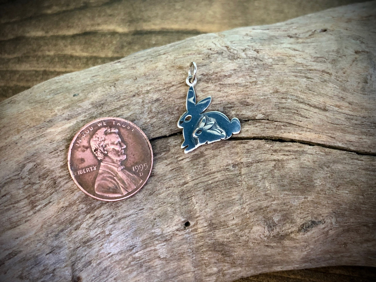 Sterling Mom and Baby Bunny Charm