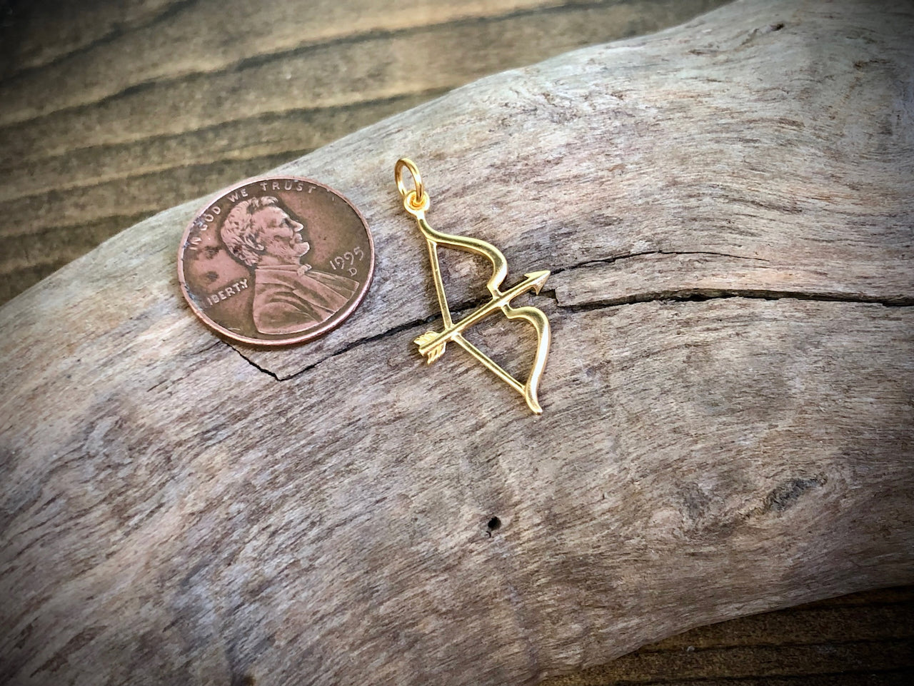 24K Gold - Plated Bronze Bow and Arrow Charm