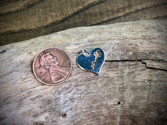Sterling Silver Heart with Key Cutout Charm