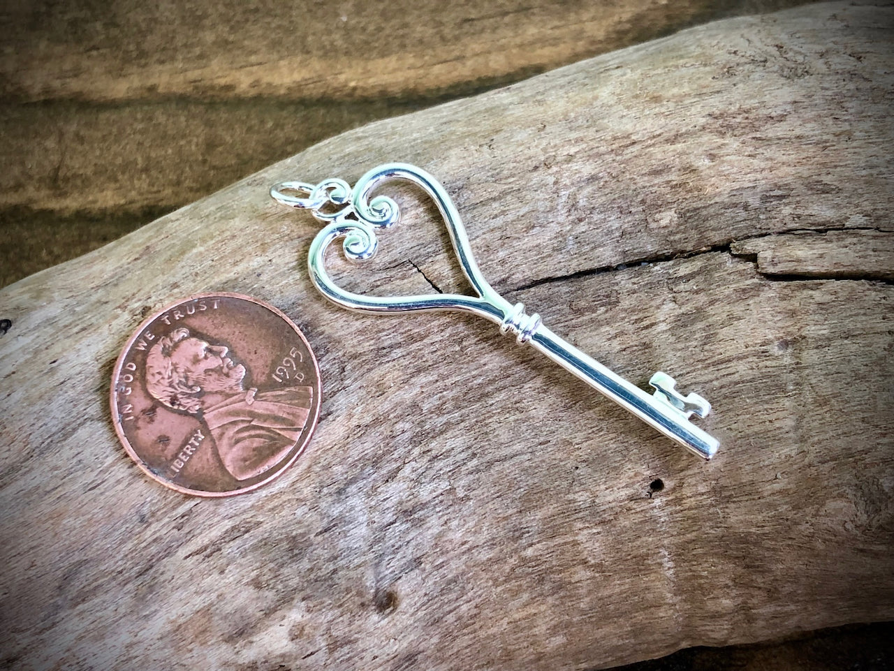 Heart Key Charm - Silver Plated Bronze