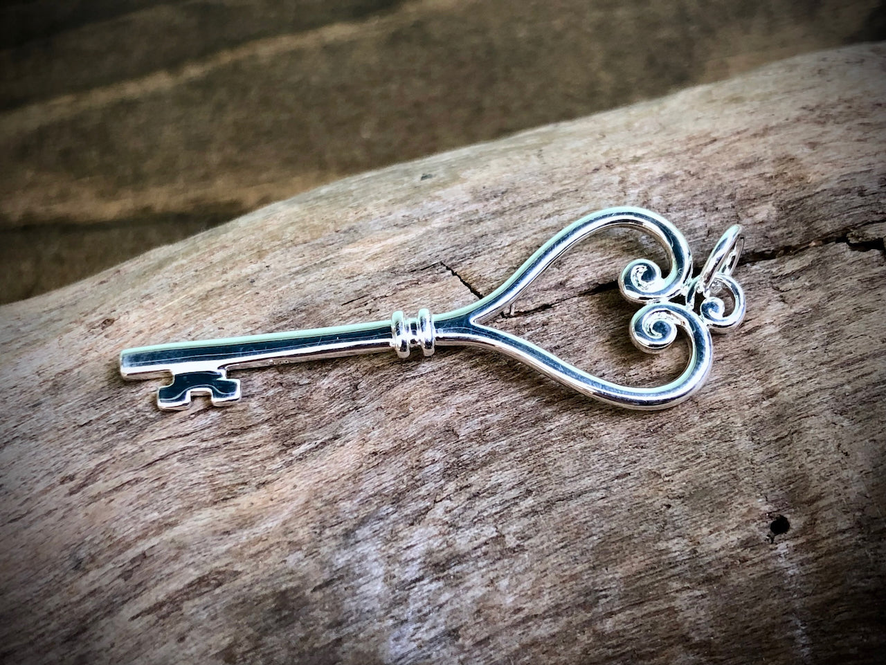Heart Key Charm - Silver Plated Bronze