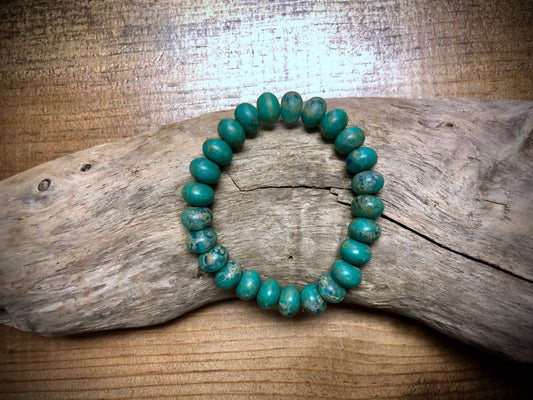 Czech Glass - Matte Green Speckled Rondelles - 6mm x 8mm