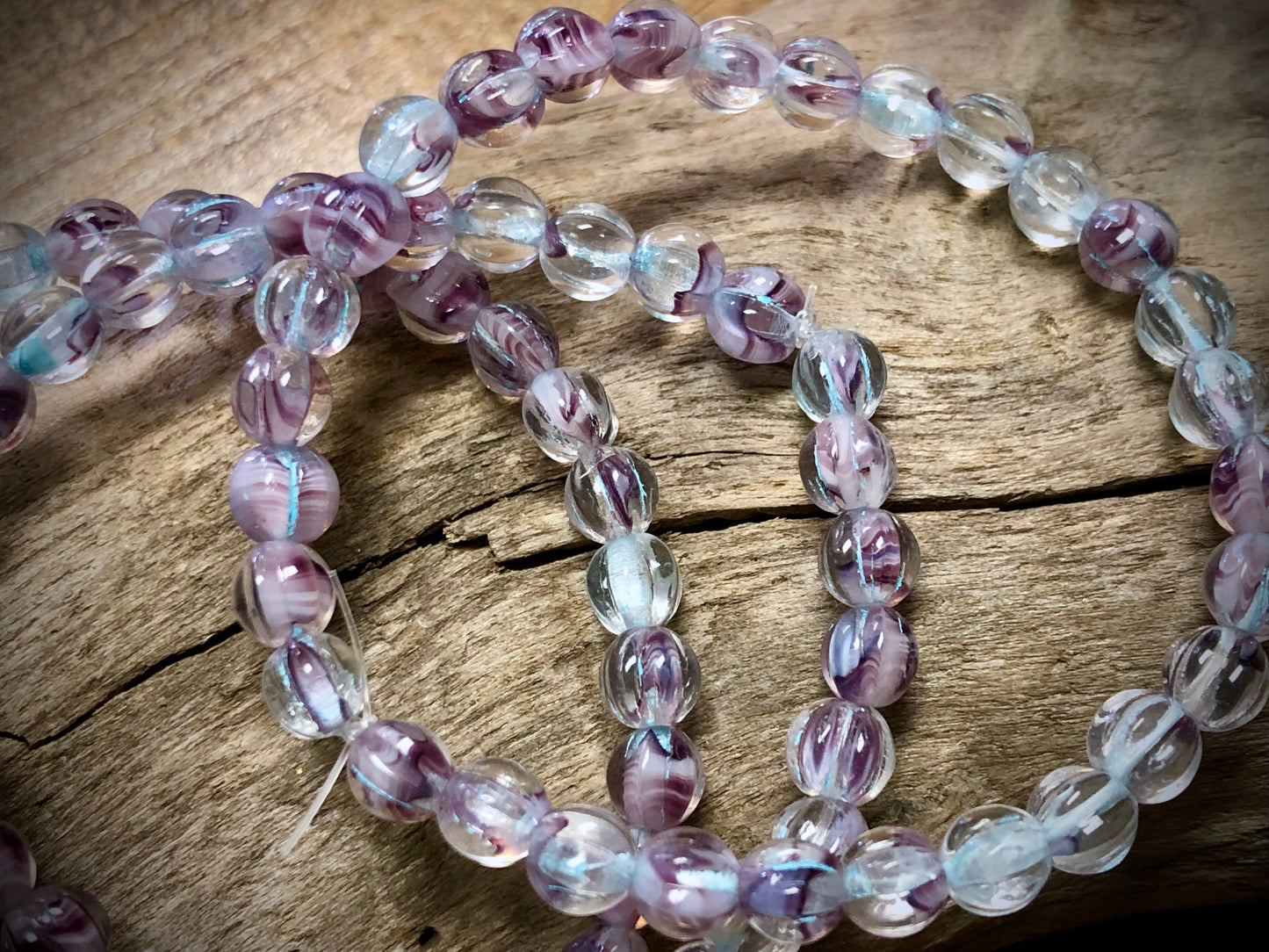Czech Glass - Light Purple and Clear Melons with Light Blue Wash - 5mm