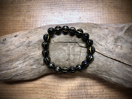 Czech Glass - Black Melons with Gold Wash - 8mm