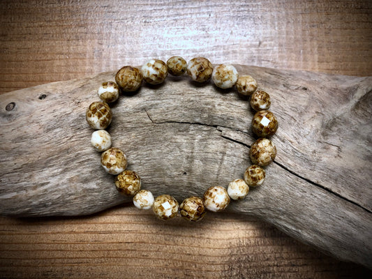 Czech Glass - Faceted Brown & White Rounds - 6mm to 10mm