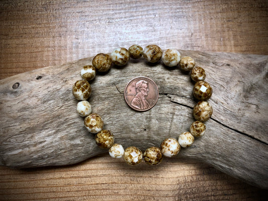 Czech Glass - Faceted Brown & White Rounds - 6mm to 10mm