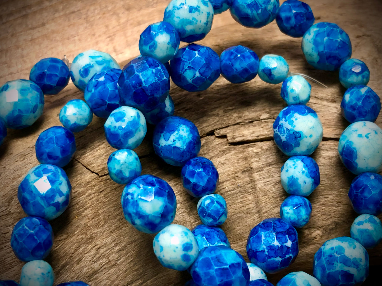 Czech Glass - Faceted Blue & White Rounds - 6mm to 10mm
