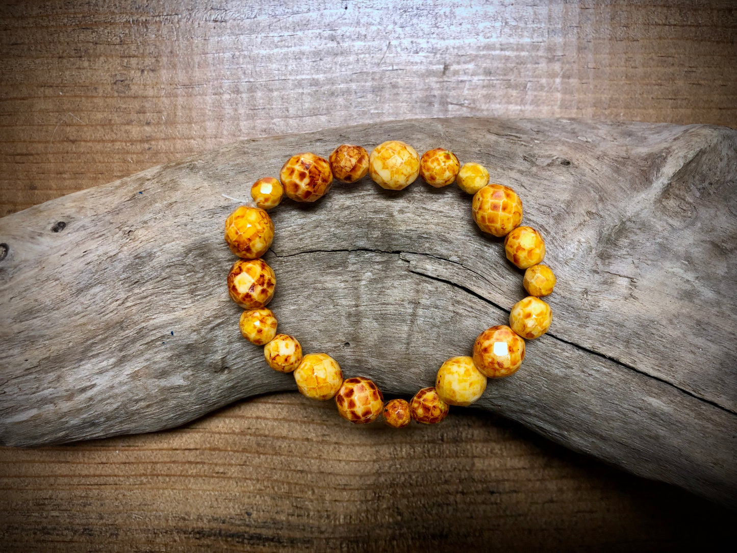 Czech Glass - Faceted Amber & White Rounds - 6mm to 10mm