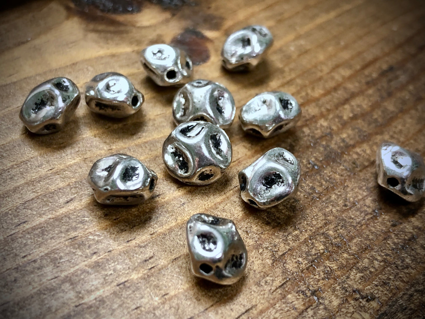 Pewter Spacers Set - 9mm x 10mm Dimpled Nuggets