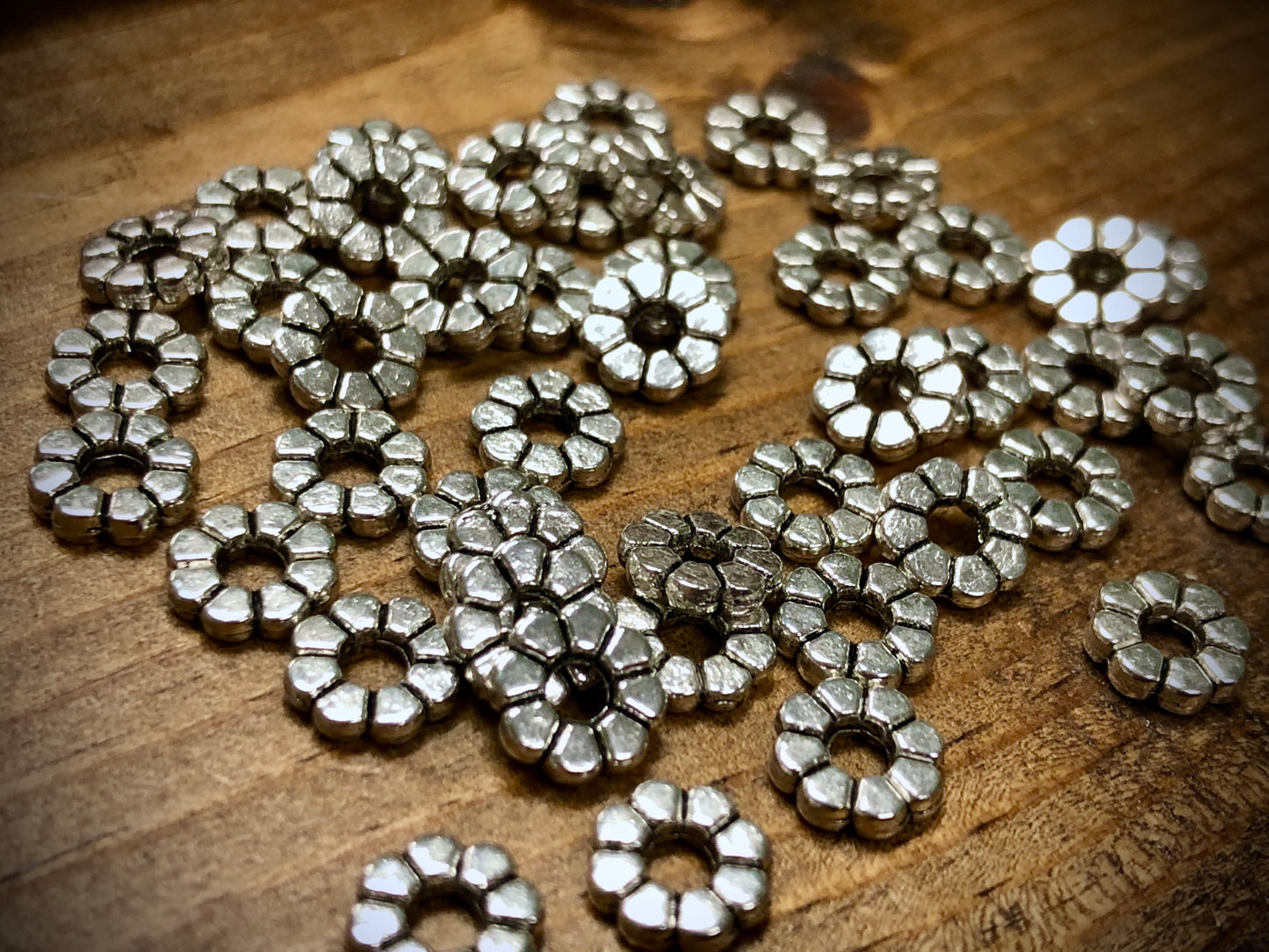 Pewter Spacers Set - 2mm x 8mm Flat Daisies