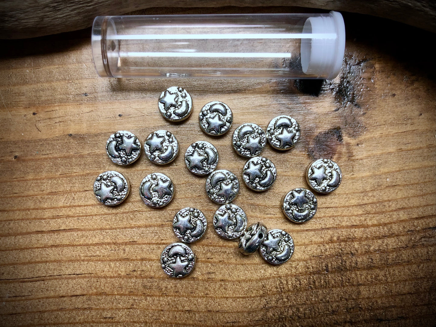 Pewter Spacers Set - 4mm x 8mm Moon & Star Beads