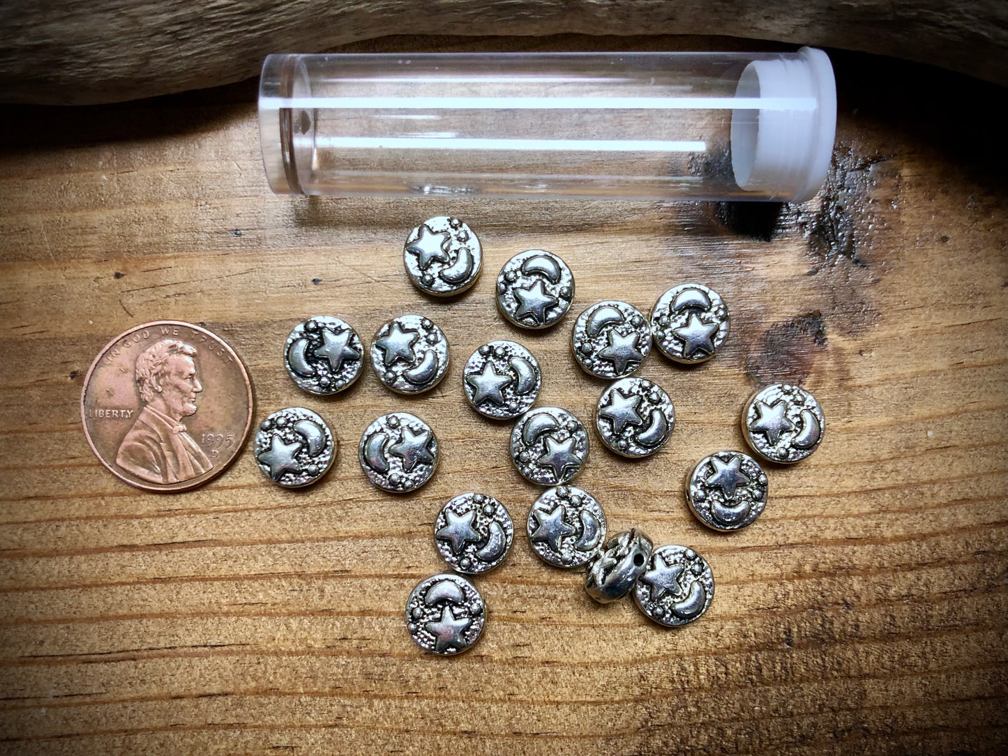 Pewter Spacers Set - 4mm x 8mm Moon & Star Beads