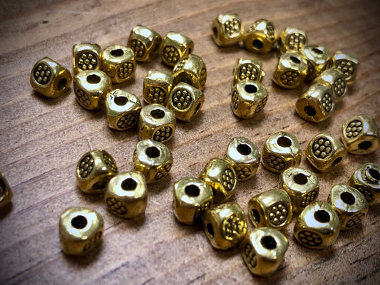 Gold Tone Pewter Spacers Set - 5mm Patterned Cubes