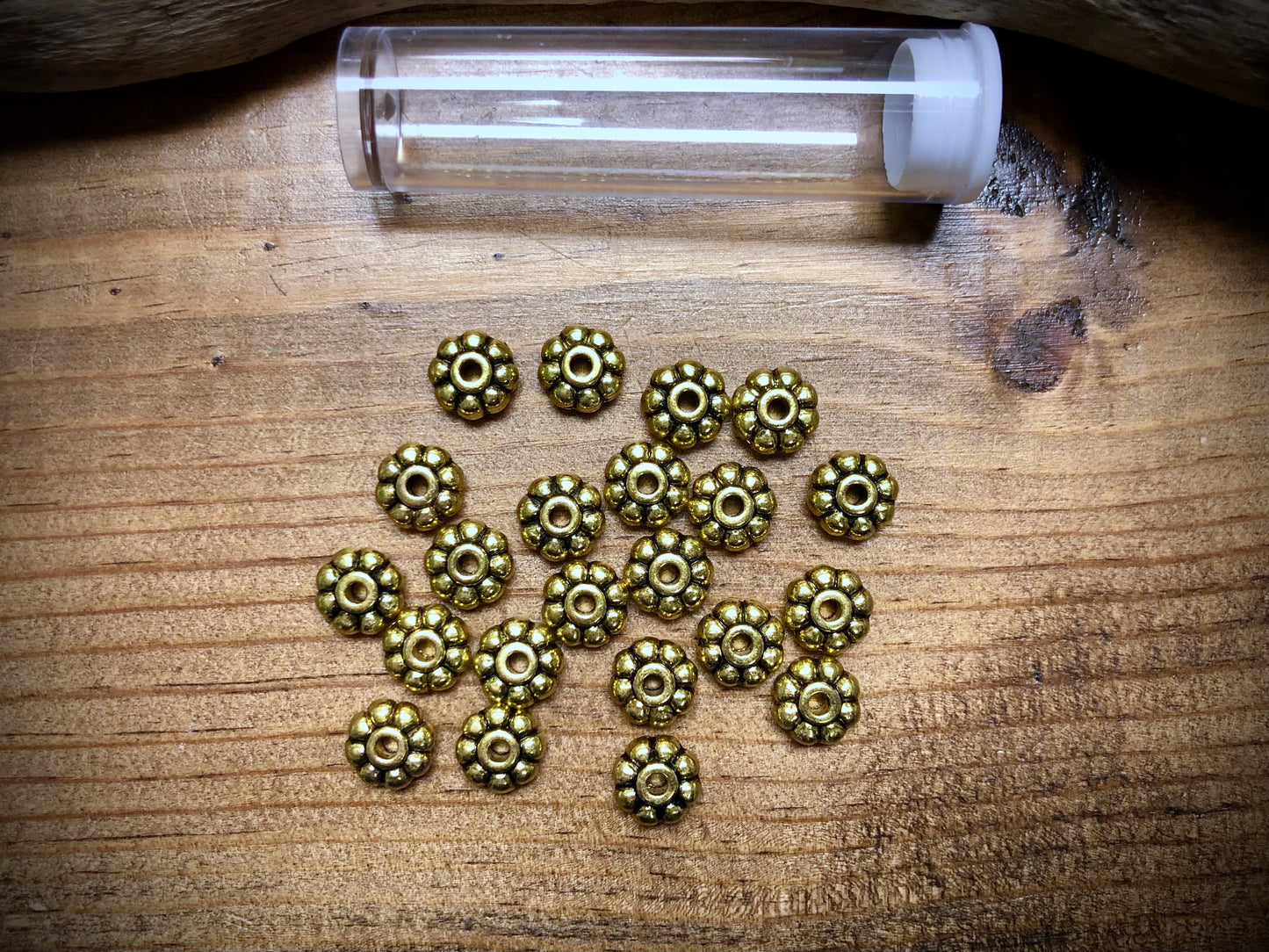 Gold Tone Pewter Spacers Set - 3mm x 8mm Daisies
