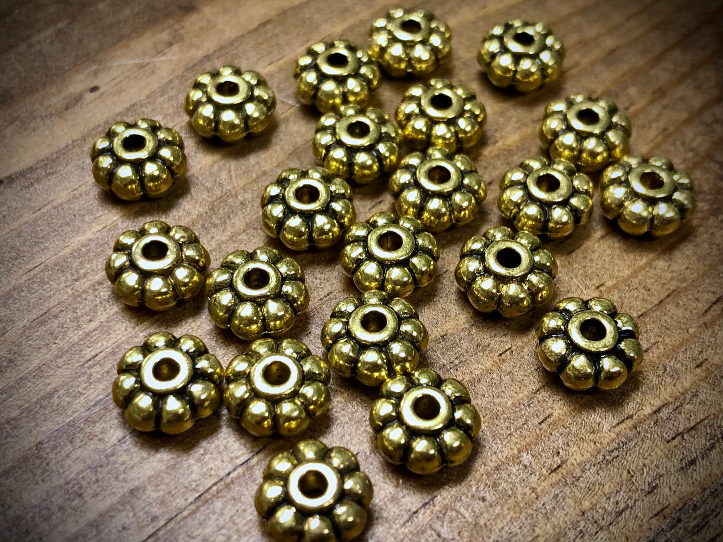 Gold Tone Pewter Spacers Set - 3mm x 8mm Daisies