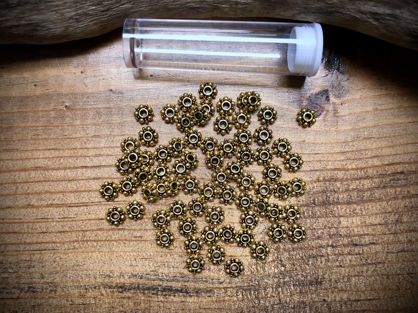 Gold Tone Pewter Spacers Set - 2mm x 6mm Daisies