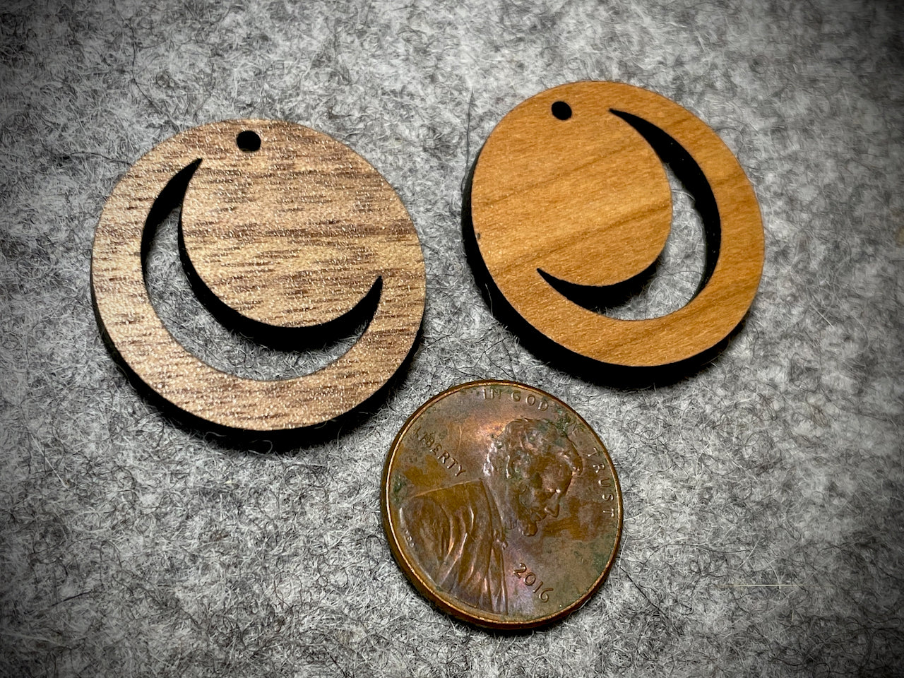 Mini Wooden Pendant/Charm—Crescent Moon Cut-Out