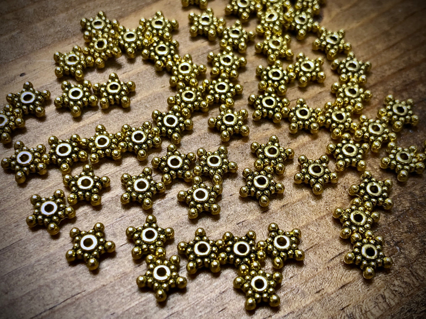 Gold Tone Pewter Spacers Set - 2mm x 7mm Ball Stars