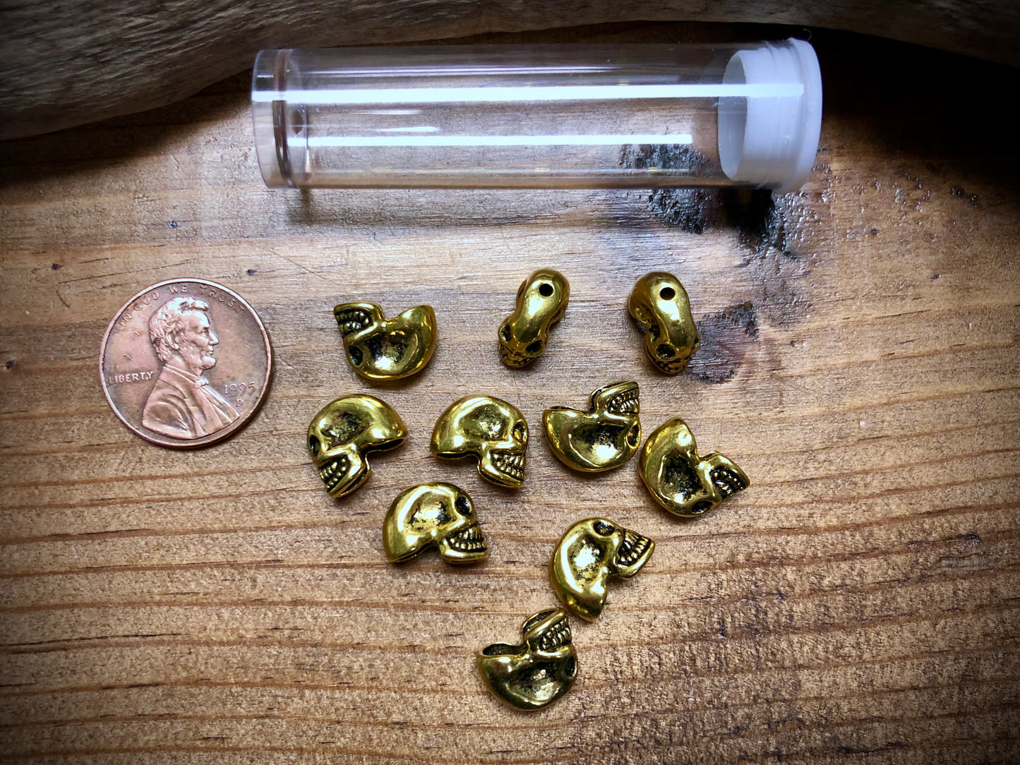 Gold Tone Pewter Spacers Set - 4mm x 10mm Vertical Squished Skulls
