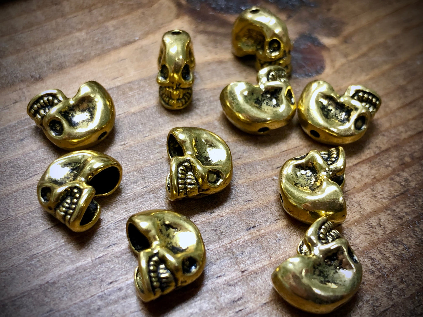 Gold Tone Pewter Spacers Set - 4mm x 10mm Vertical Squished Skulls