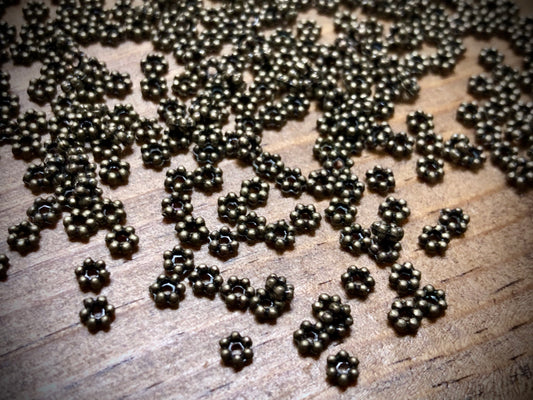 Antique Brass Tone Pewter Spacers Set - 1mm x 3mm Daisies
