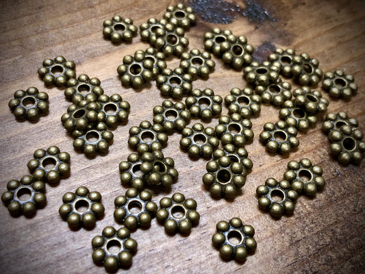 Antique Brass Tone Pewter Spacers Set - 2mm x 7mm Daisies
