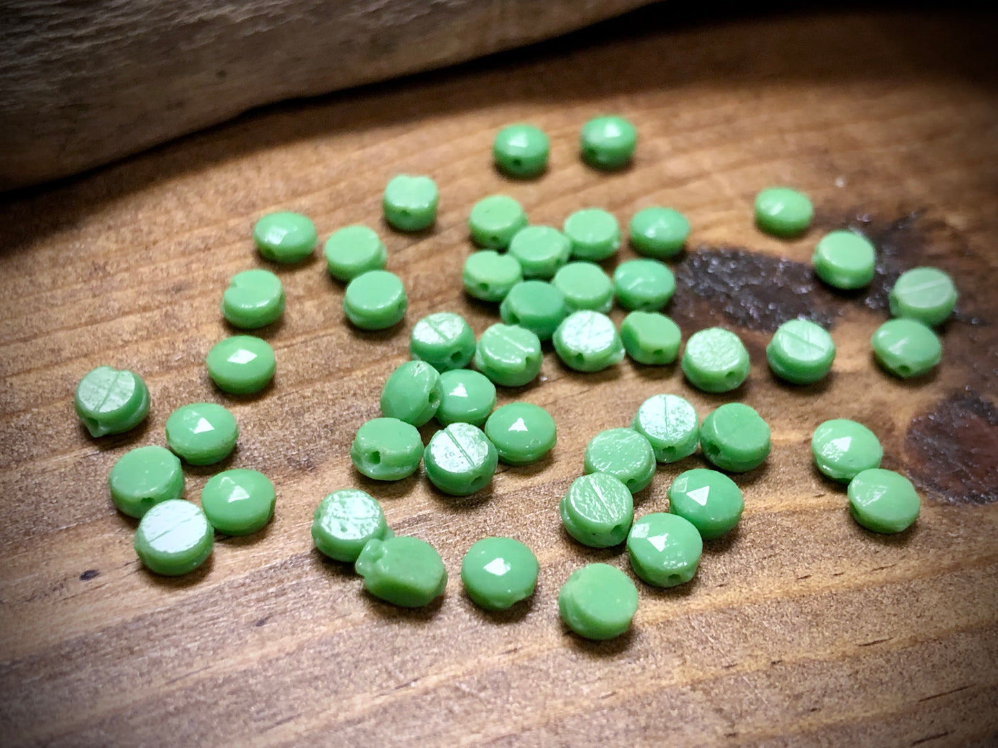 Vintage Czech Glass - Pea Green Nailhead Beads