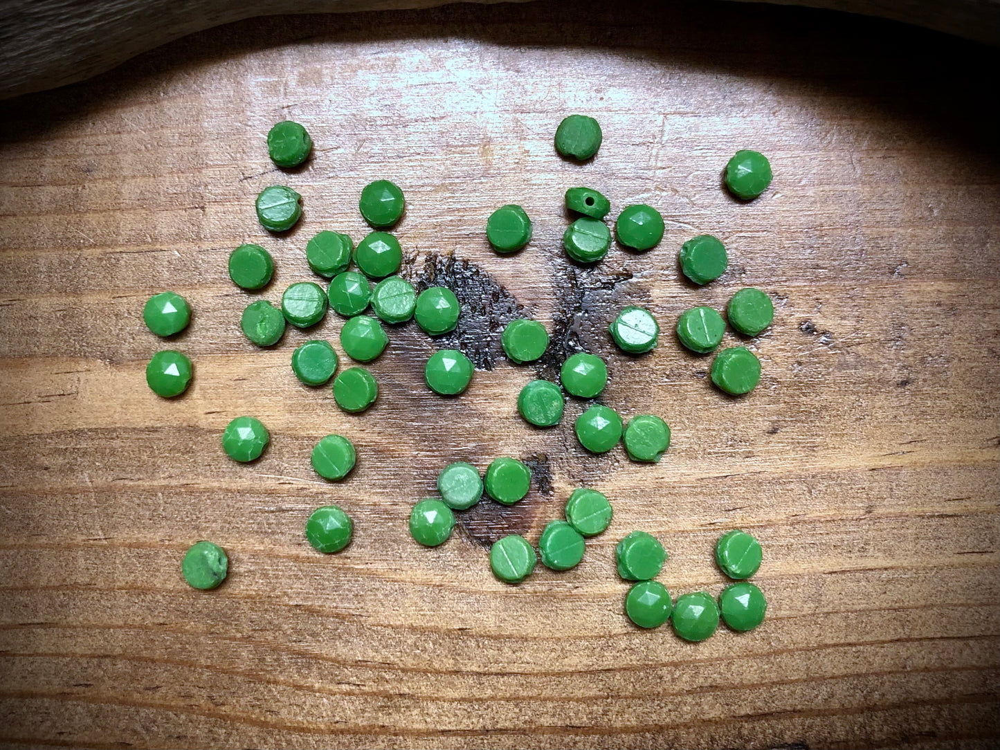 Vintage Czech Glass - Grass Green Nailhead Beads