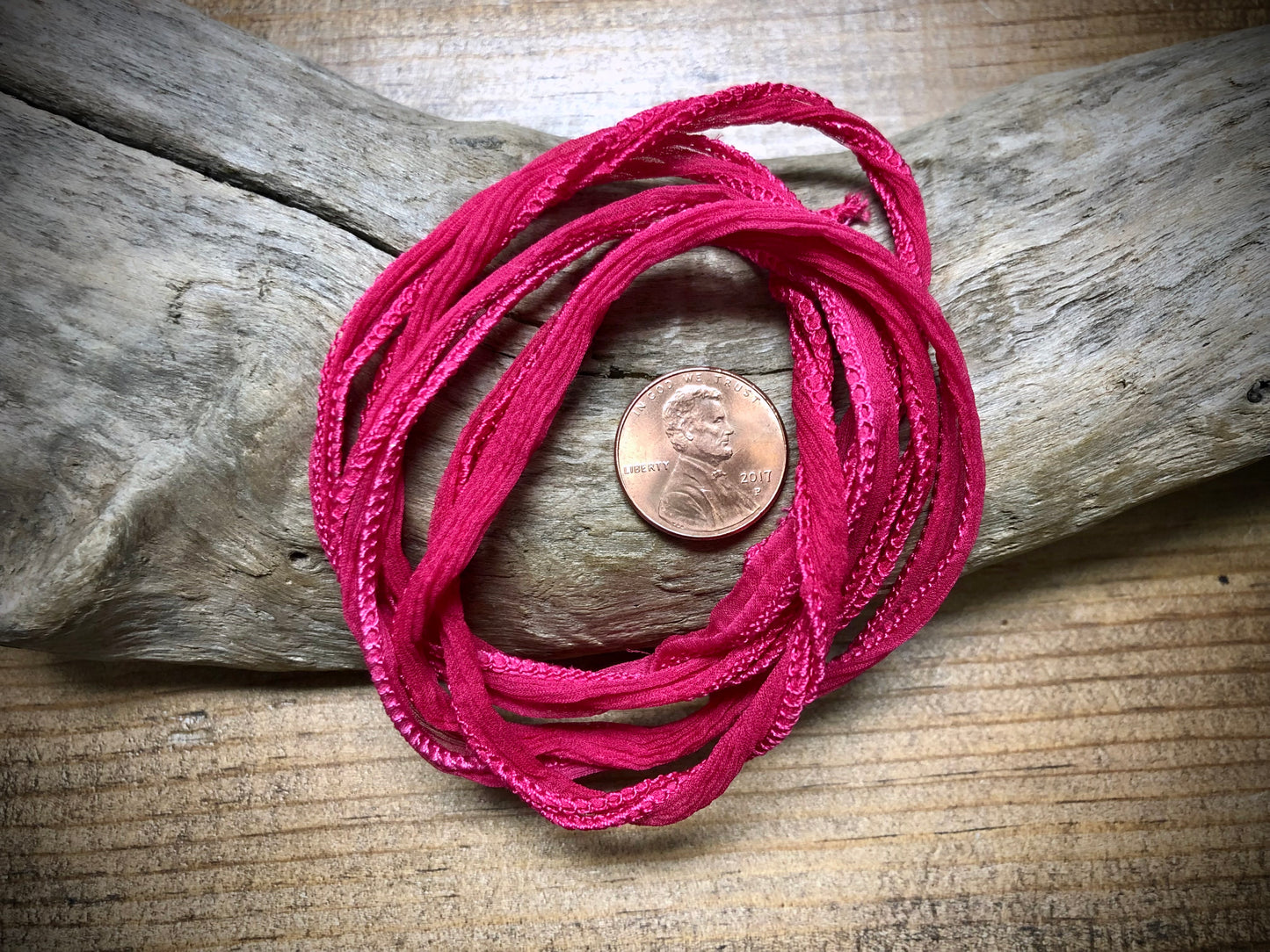 Side-Stitched Silk Ribbon - Bright Rose Pink