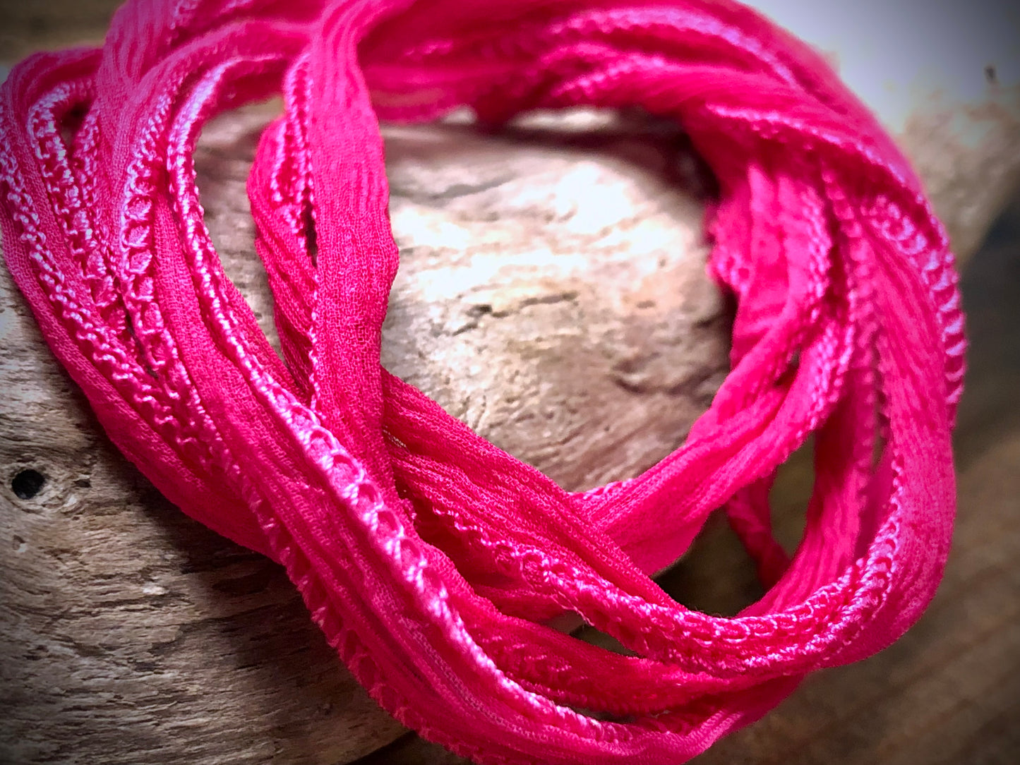 Side-Stitched Silk Ribbon - Bright Rose Pink