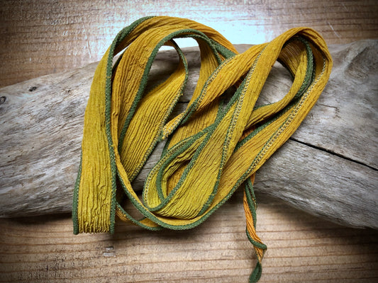 Side-Stitched Silk Ribbon - Green-Ochre Ombre
