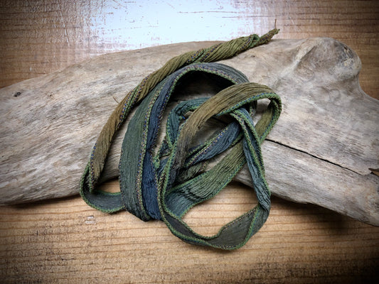 Side-Stitched Silk Ribbon - Forest Floor Ombre