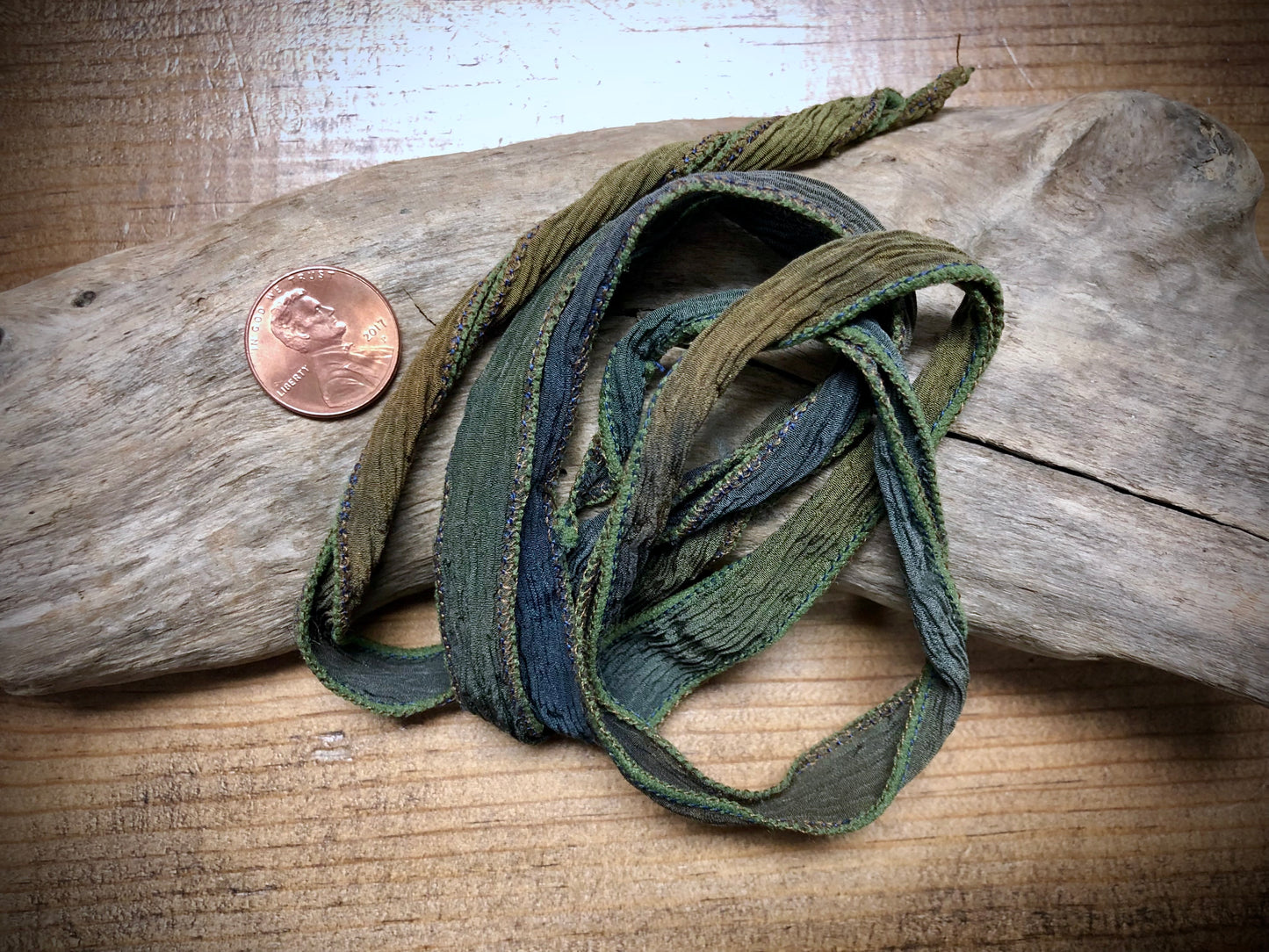 Side-Stitched Silk Ribbon - Forest Floor Ombre