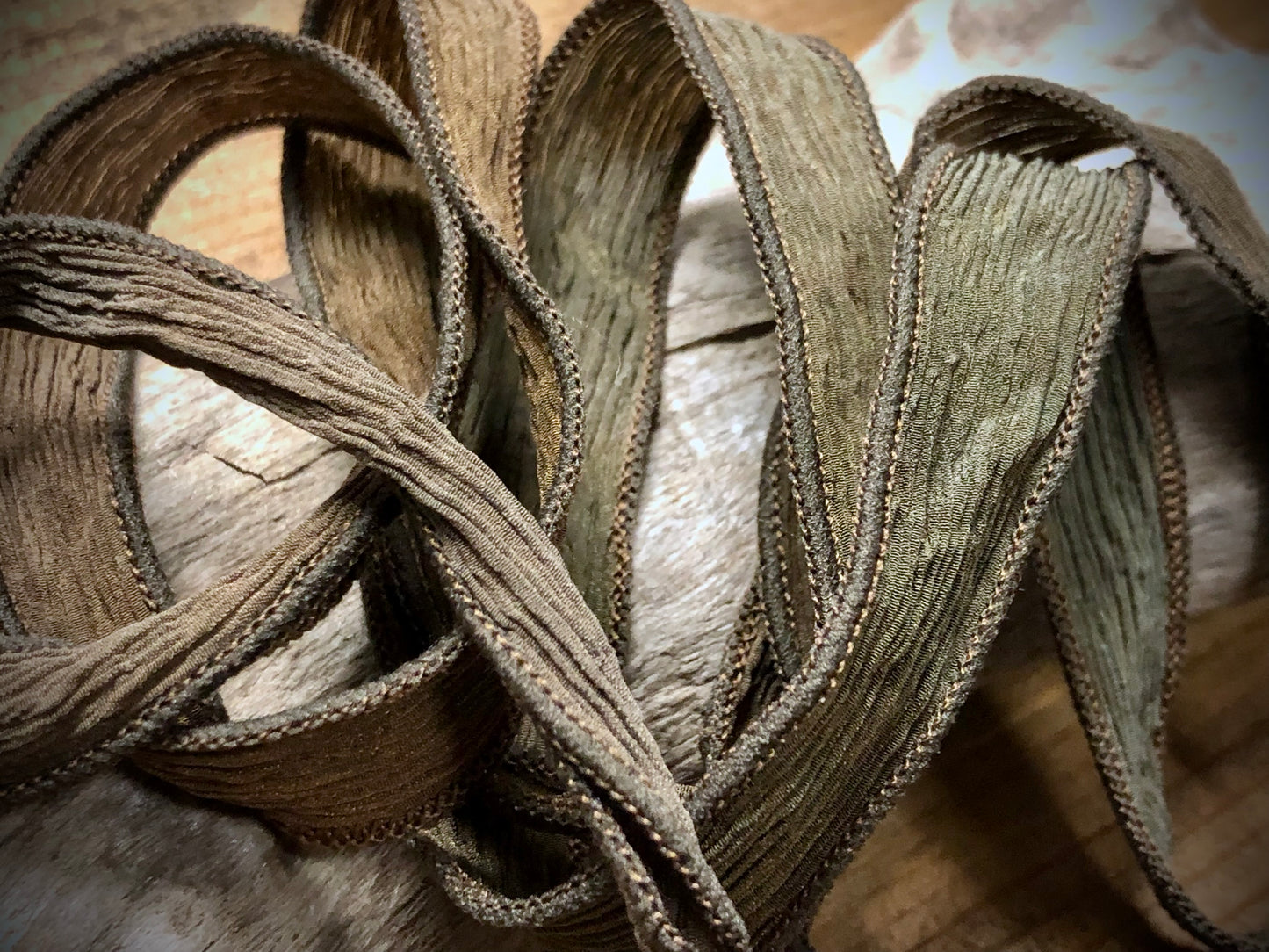 Side-Stitched Silk Ribbon - Bark
