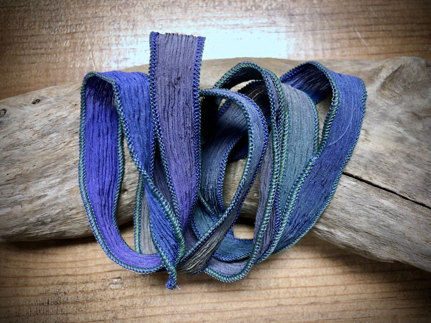 Side-Stitched Silk Ribbon - Purple-Olive Ombre