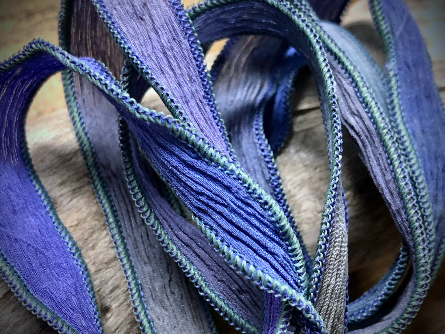 Side-Stitched Silk Ribbon - Purple-Olive Ombre