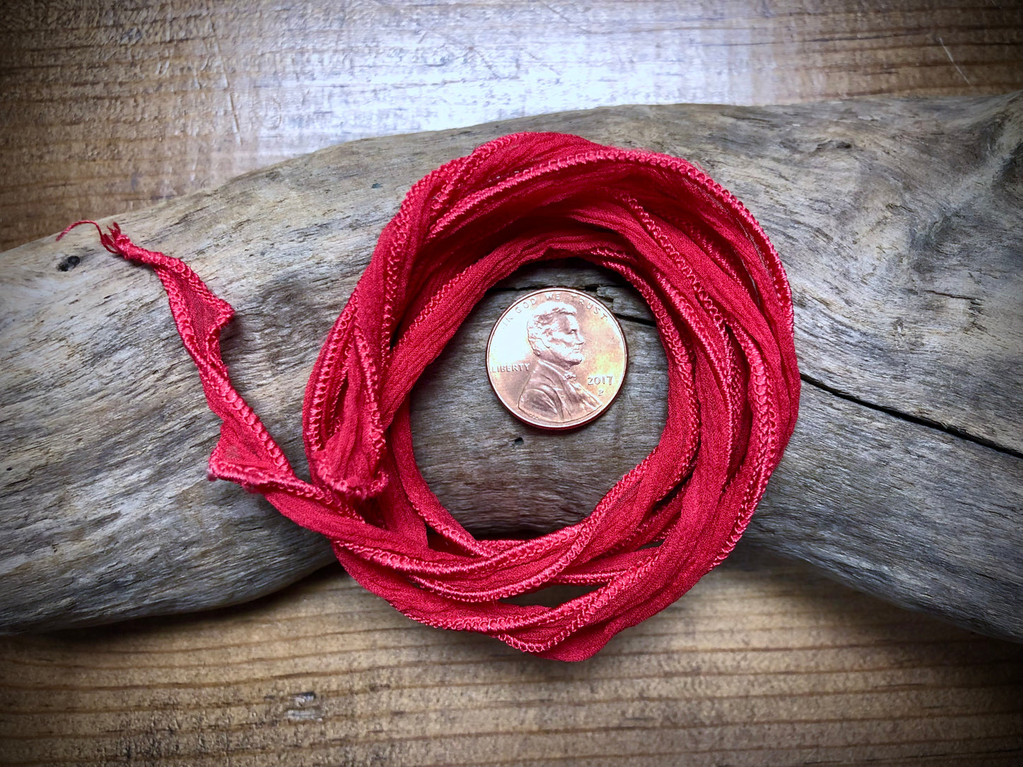 Side-Stitched Silk Ribbon - Coral Pink