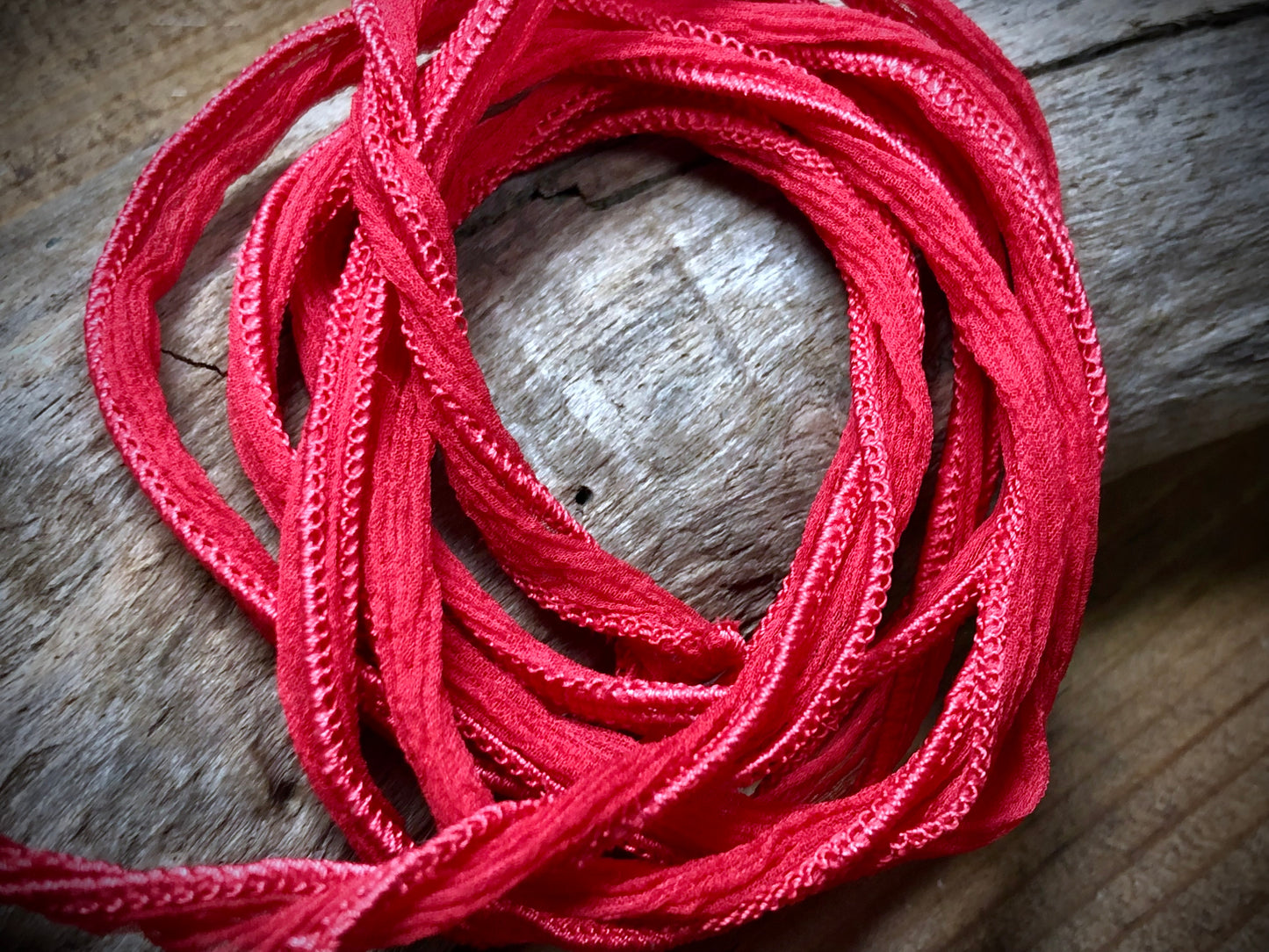 Side-Stitched Silk Ribbon - Coral Pink