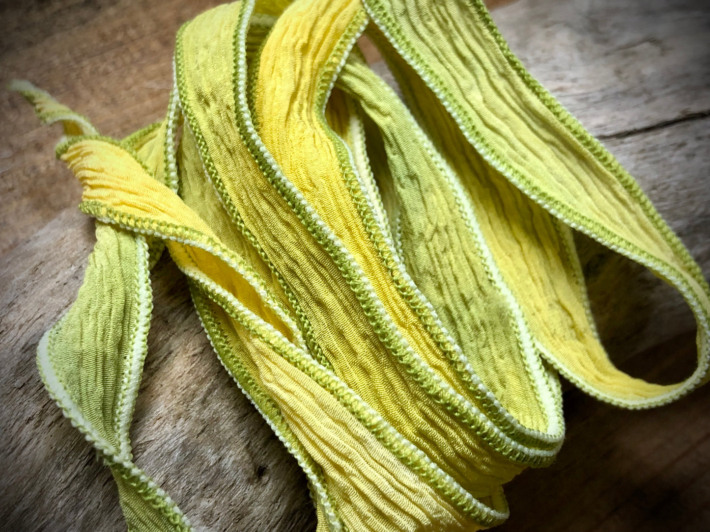 Side-Stitched Silk Ribbon - Lemon-Lime Ombre