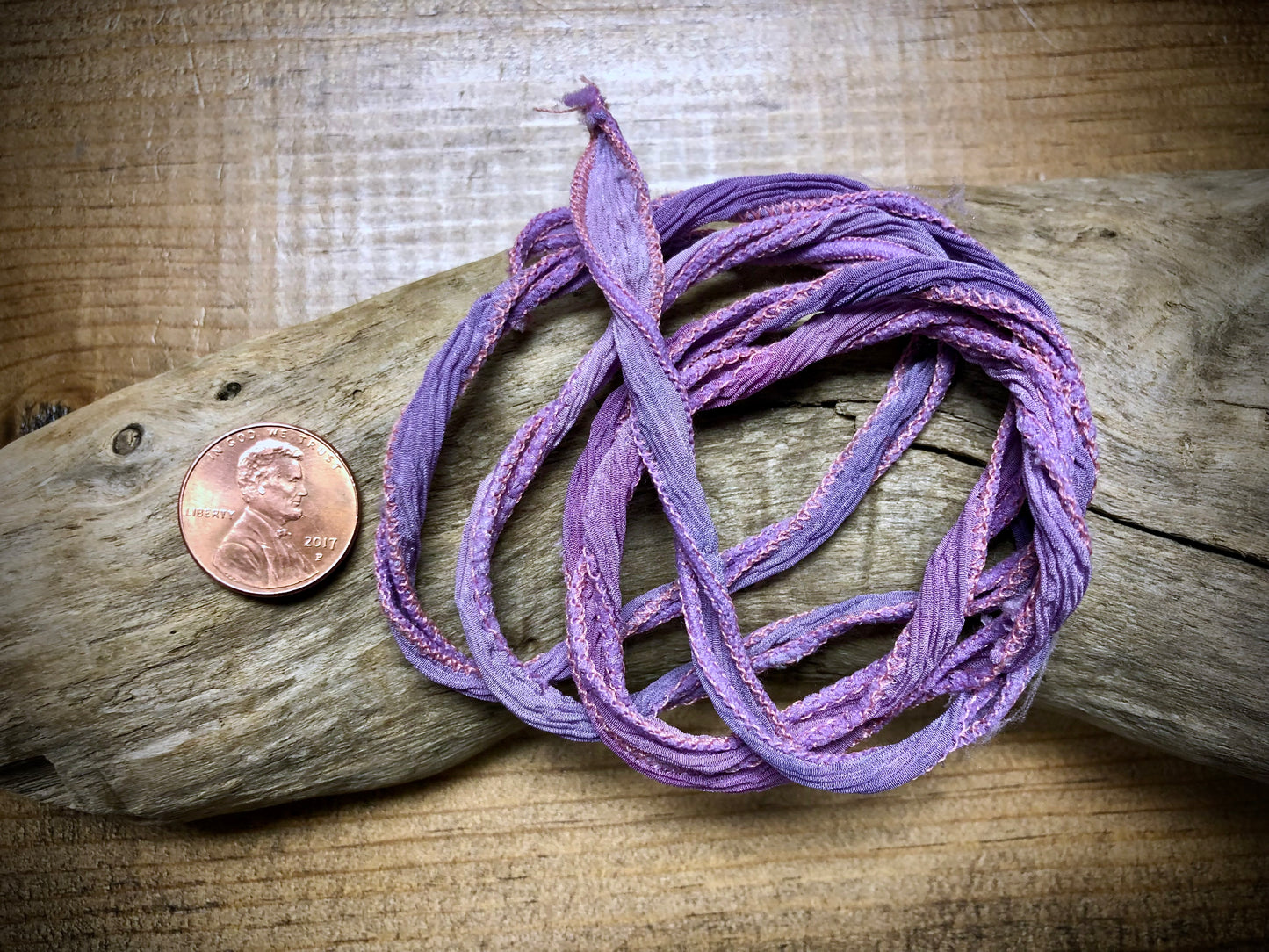 Side-Stitched Silk Ribbon - Lavender-Periwinkle Ombre