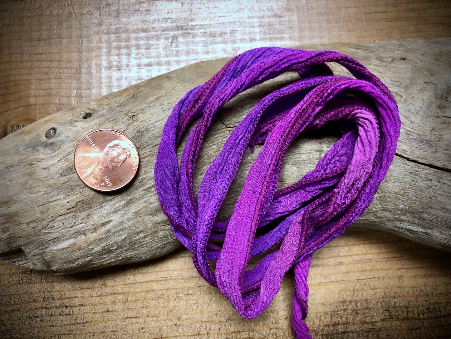 Side-Stitched Silk Ribbon - Fuchsia-Purple Ombre
