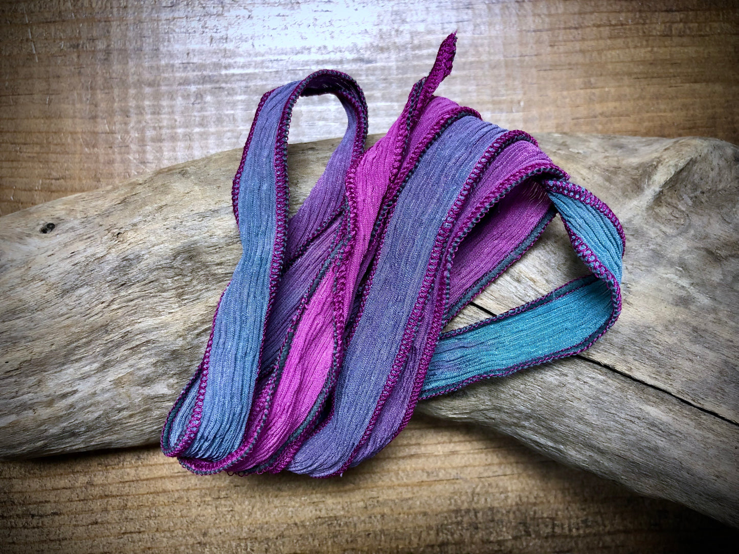 Side-Stitched Silk Ribbon - Purple-Teal Ombre