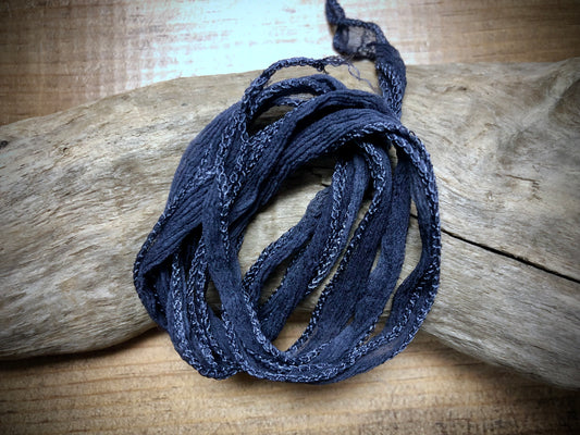Side-Stitched Silk Ribbon - Midnight Blue