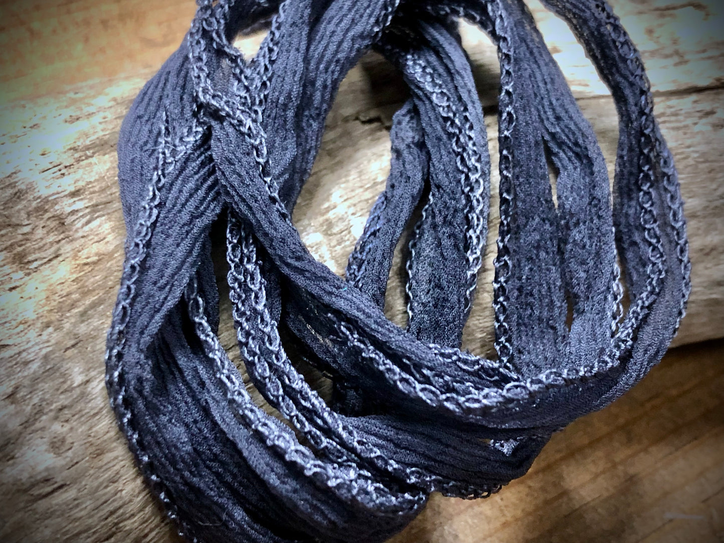 Side-Stitched Silk Ribbon - Midnight Blue