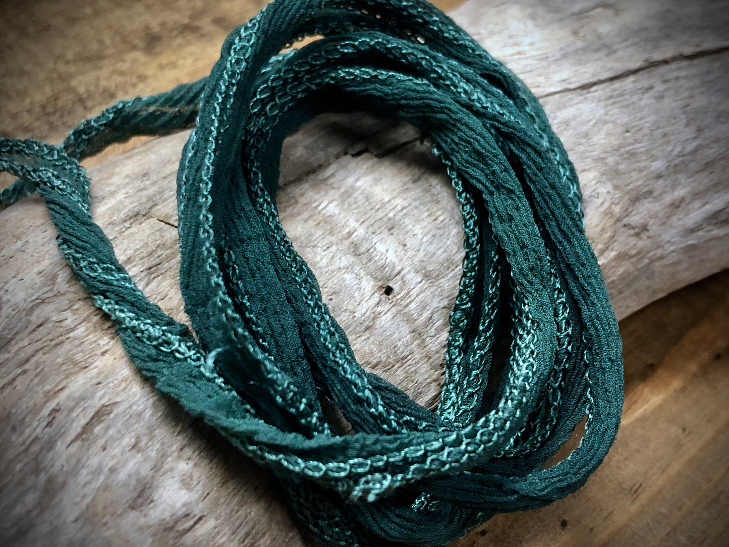Side-Stitched Silk Ribbon - Forest Green
