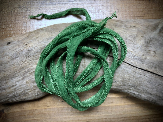 Side-Stitched Silk Ribbon - Grass Green