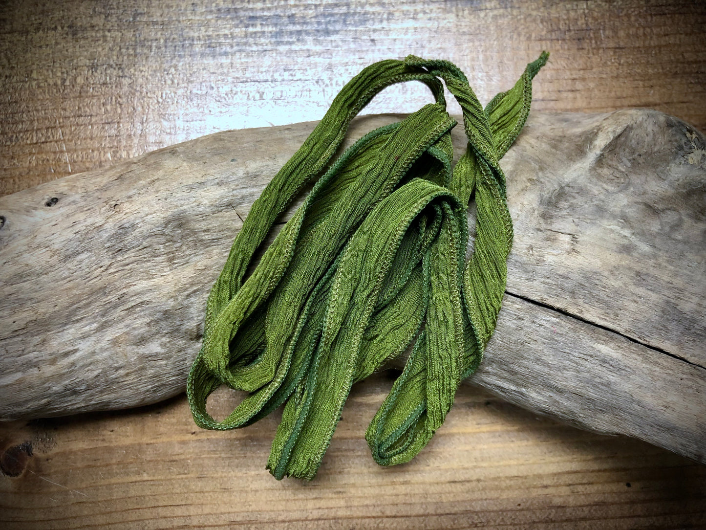 Side-Stitched Silk Ribbon - Olive Green